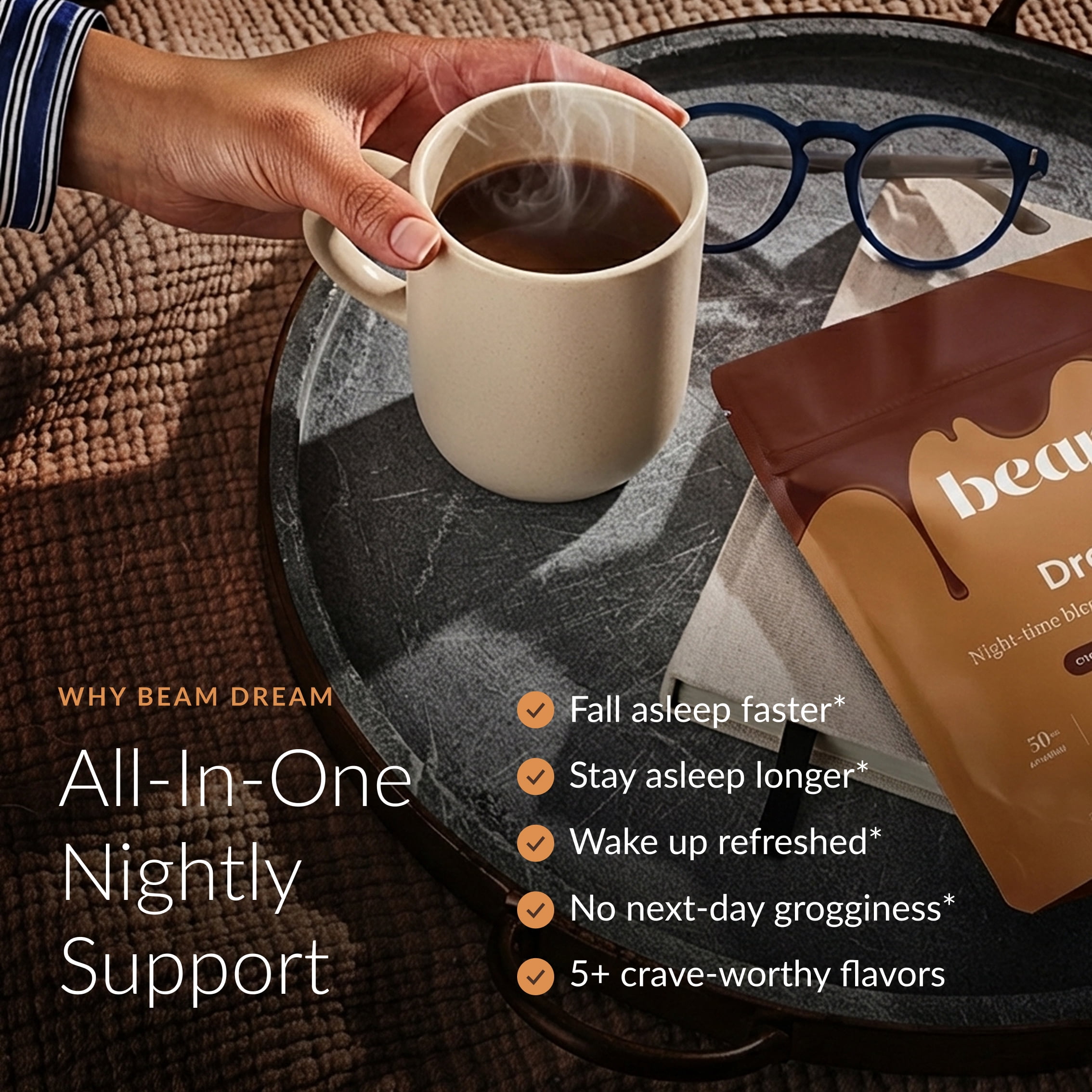 Beam Dream Sleep Powder with Melatonin I L-Theanine, Apigenin, Reishi & Magnesium I Third Party Tested Natural Sleep Aid & Sleep Supplement I Health and Wellness Gift I Chocolate PB I 20 Servings