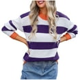 thumbnail image 1 of Birdeem Blouse pour Femmes Col Rond Rayé Grande Taille Chandail Patchwork Manches Longues, 1 of 1