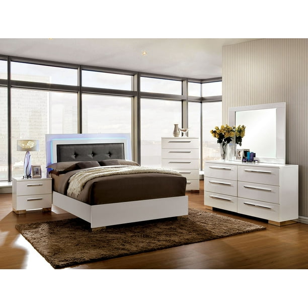 Contemporary Platform Bed W Led Lights Full Size Bed Dresser