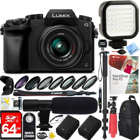 Panasonic LUMIX G7 Interchangeable Lens 4K Ultra HD Black DSLM Camera with 14-42mm Lens - 64GB SDXC Dual Battery & Shotgun Mic Pro Video