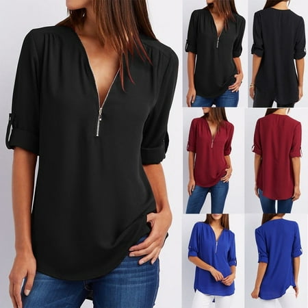 Fashion Ladies Casual Tops T-Shirt Women Summer Loose Top Long Sleeve Blouse