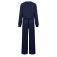 thumbnail image 4 of felwors Women 2 Piece Outfits Sweatsuit Set Twist Front Cropped Sweatshirt Wide Leg Sweatpant Lounge Set Tracksuit Navy, S, 4 of 5