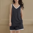 thumbnail image 6 of Tanghaowl Summer Pajamas for Women, Women Summer Ribbed Knit Pajama Sets V Neck Sleeveless Tank Top with Shorts Sleepwear Loungewear Nightwear Black M, 6 of 9