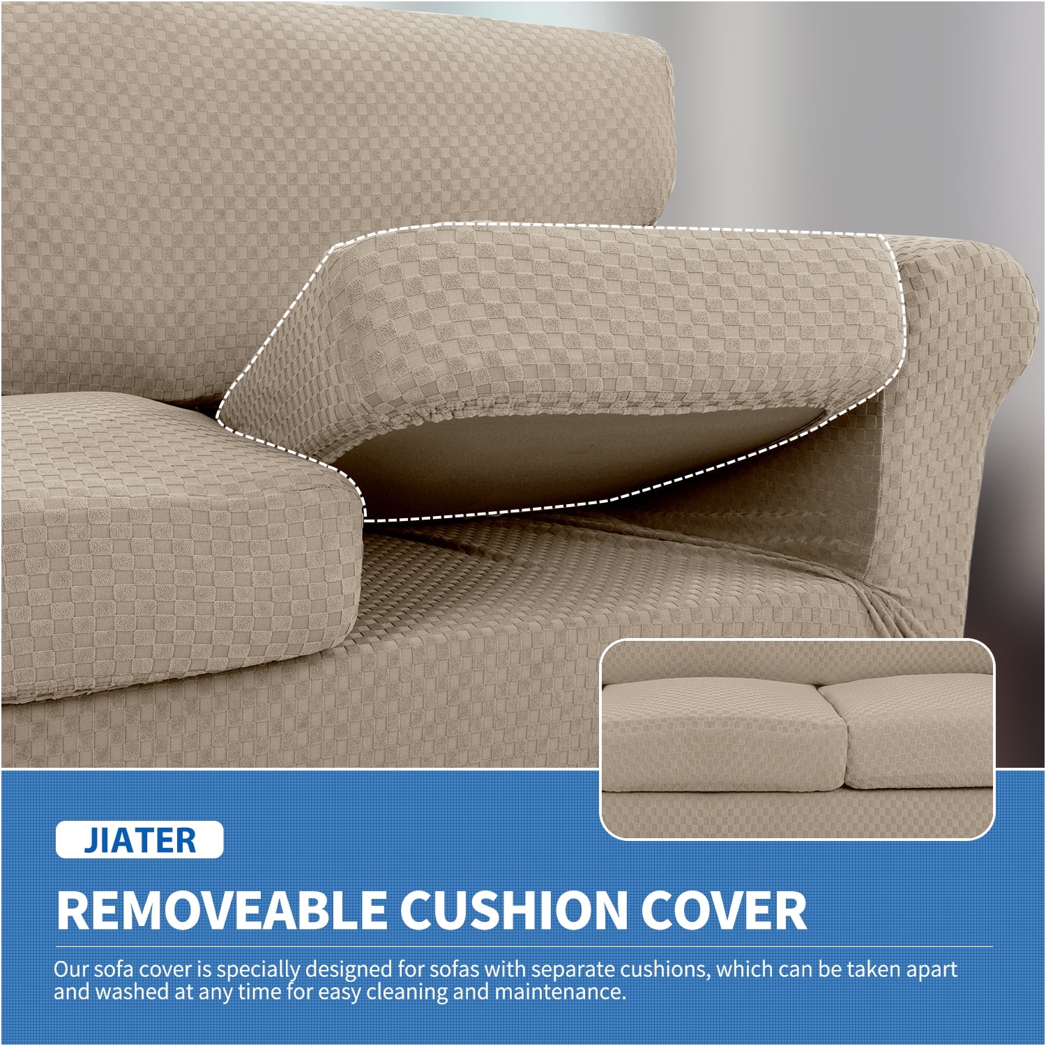 JIATER 3-Piece Sofa Cover Stretch Couch Cover Washable Sofa Slipcover Furniture Protector with 2 Cushion Covers,Loveseat Khaki