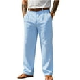 thumbnail image 2 of Men's Cotton Linen Solid Color Casual Trousers, Belt Loop Pants for Business Casual, Spring Summer and Daily Wear,Blue,M, 2 of 3