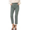 thumbnail image 1 of INSPIRE CHIC Pantalones de tobillo de trabajo de oficina trasera elásticos de cintura alta a cuadros de mujer Verde M, 1 of 6