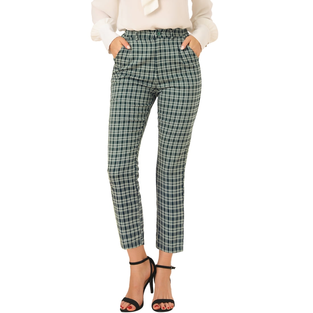 High waisted green plaid pants deals
