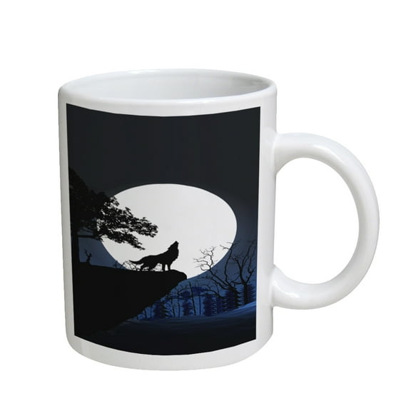 KuzmarK Coffee Cup Mug 11 Ounce - Wolf Full Moon Mountain