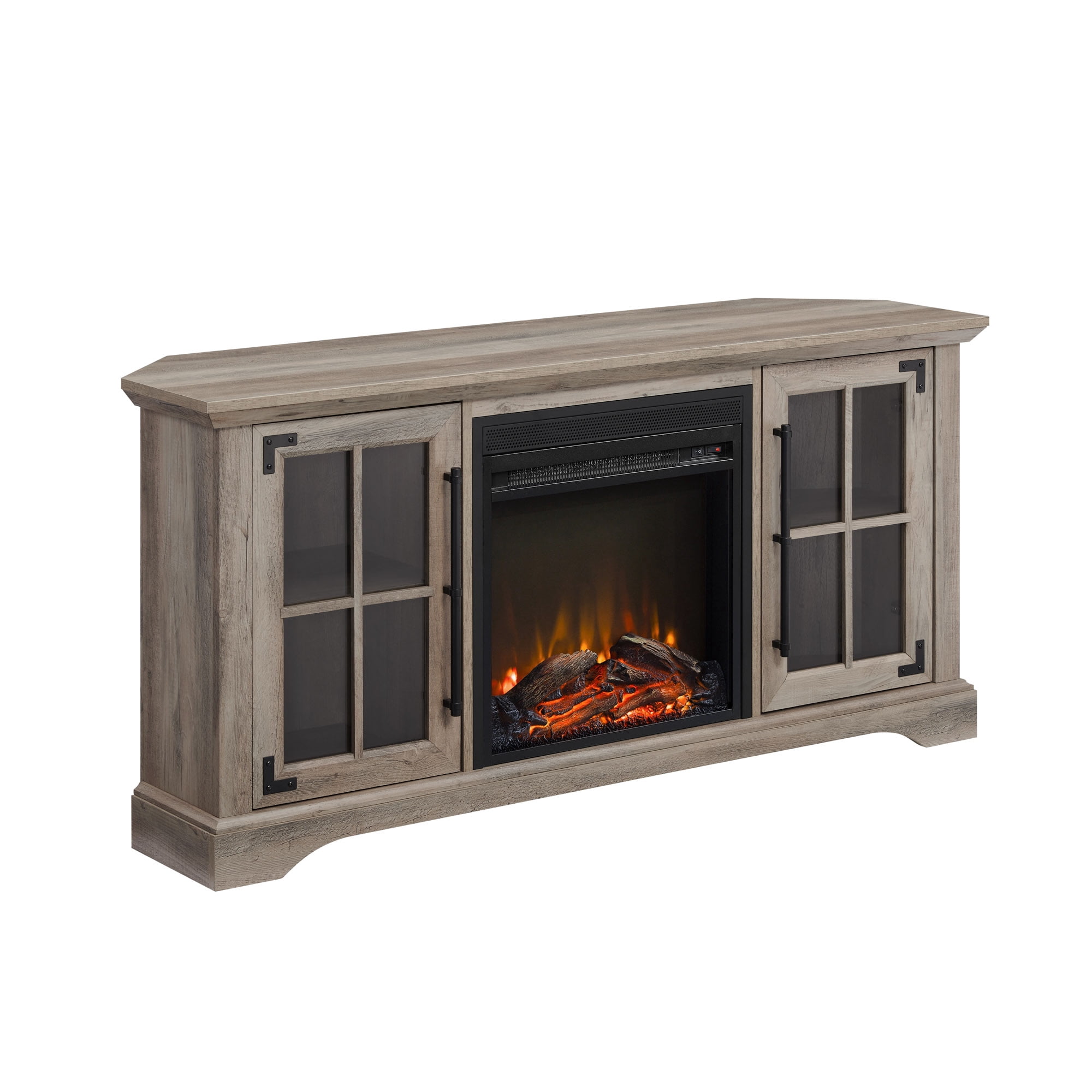 Walker Edison 54” Modern Rustic Electric Fireplace Corner TV Stand for TV’s up to 55”, Grey Wash