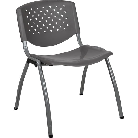 EMMA   OLIVER Home and Office Gray Plastic Stack Chair with Perforated Back - Guest Chair