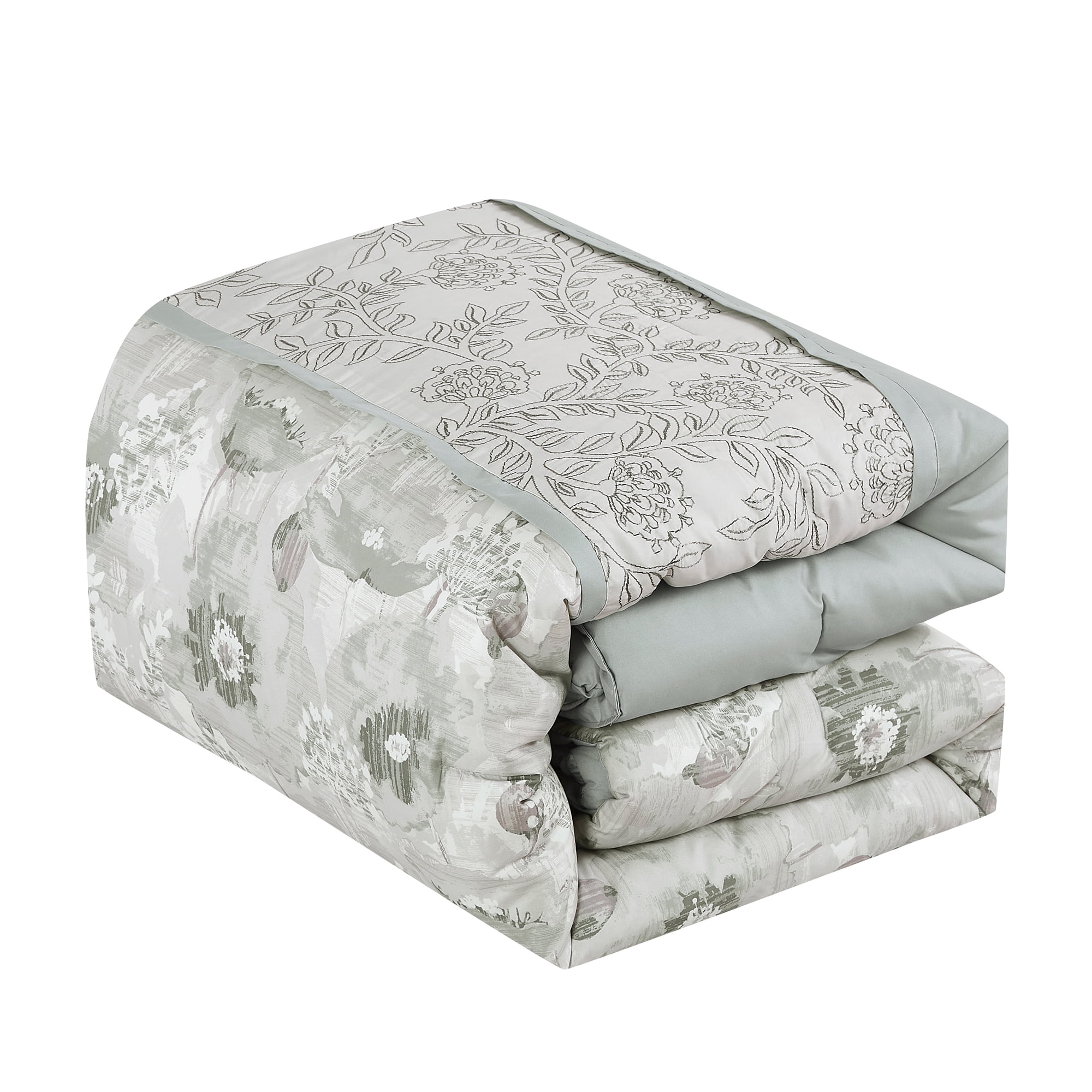 EvJk 7-Piece Luxury Comforter Set, Luxe Print with 3D Embroidery, King