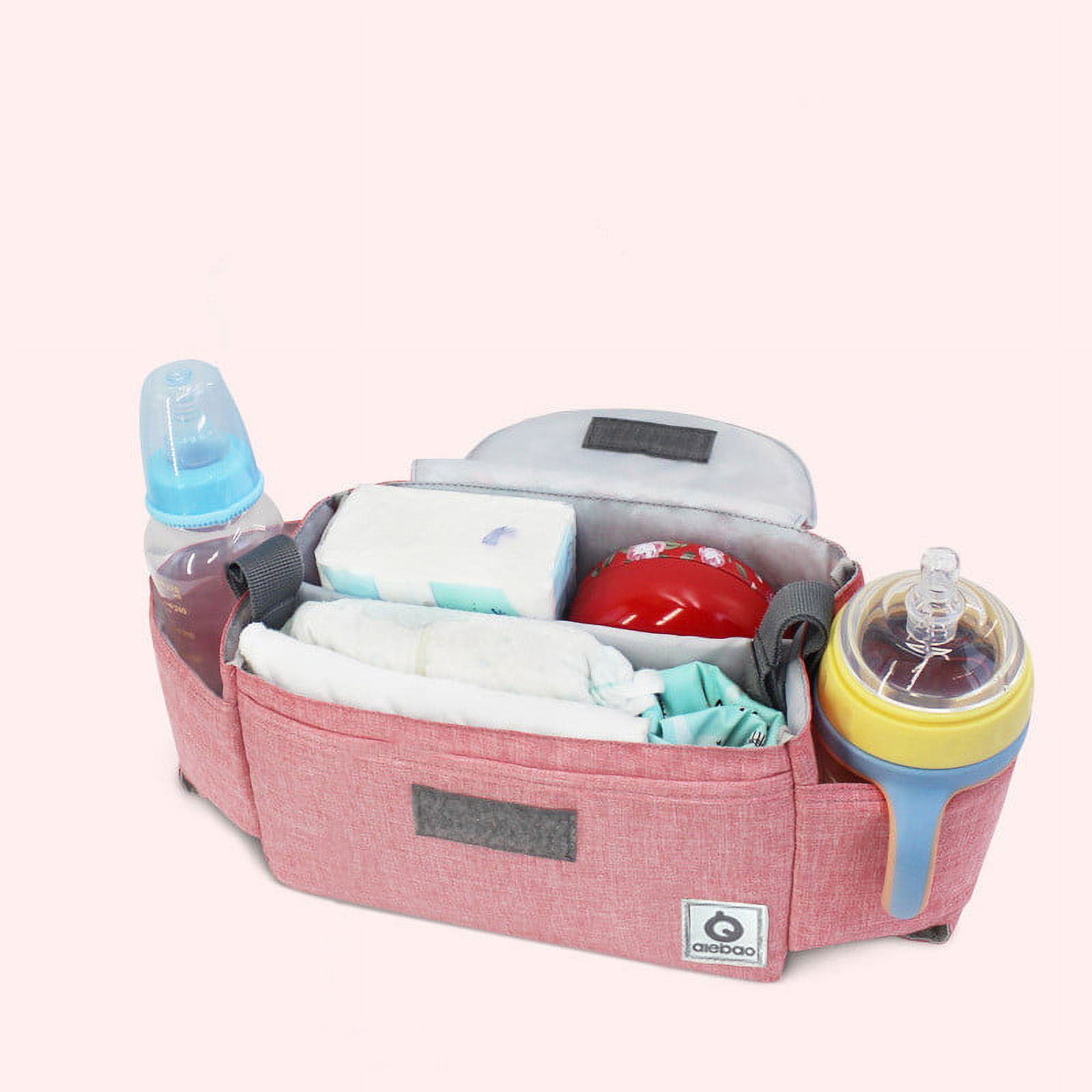 EIMELI Universal Stroller Organizer with Insulated Cup Holders by Ida Babies - Hand & Shoulder Strap – Storage for Diapers, Phone, Keys, Toys. Fit All Strollers. Perfect for Baby Gifts (Pink)