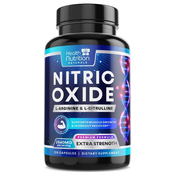 Nitric Oxide Booster 2560mg - Extra Strength L Arginine & Citrulline Supplement for Men & Women - Premium Muscle Supporting Nitric Booster - Natural Energy & Heart Health Support - 120 Capsules