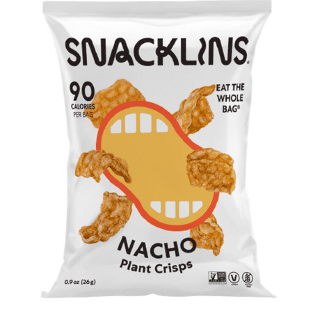 SNACKLINS Plant Based Crisps Vegan Healthy Snacks - Gluten Free, Grain Free, Plant Based Crisps, 100% Kosher, Low Calorie and No Added Sugar, Crunchy, Puffed Snack - Nacho, Pack of 48)