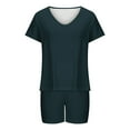 thumbnail image 4 of Viluyesy Tops Elastic Waist Short Pants 2PC Women V-Neck T-Shirt and Shorts Set Shirt and Shorts Sets Two PC Navy Size M, 4 of 5