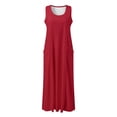 thumbnail image 4 of Womens Solid Color Round Neck Pockets Casual Long Dress Daily Tank Dress Casual Wraps for Women, 4 of 6