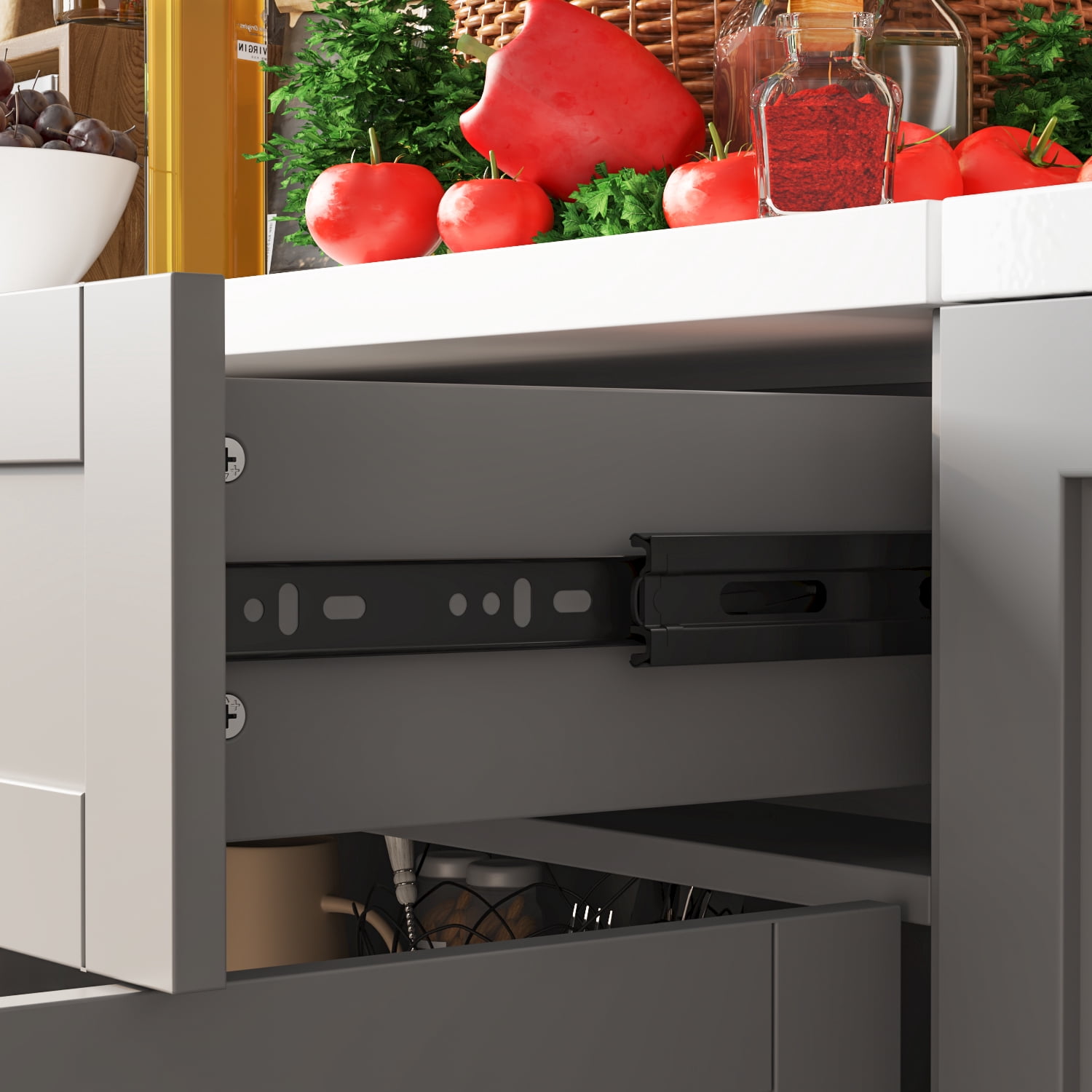 KULAGAGA Kitchen Cabinet with Wall Mounted Hutch, Sideboard Storage Cupboard with Drawers for Home, Gray