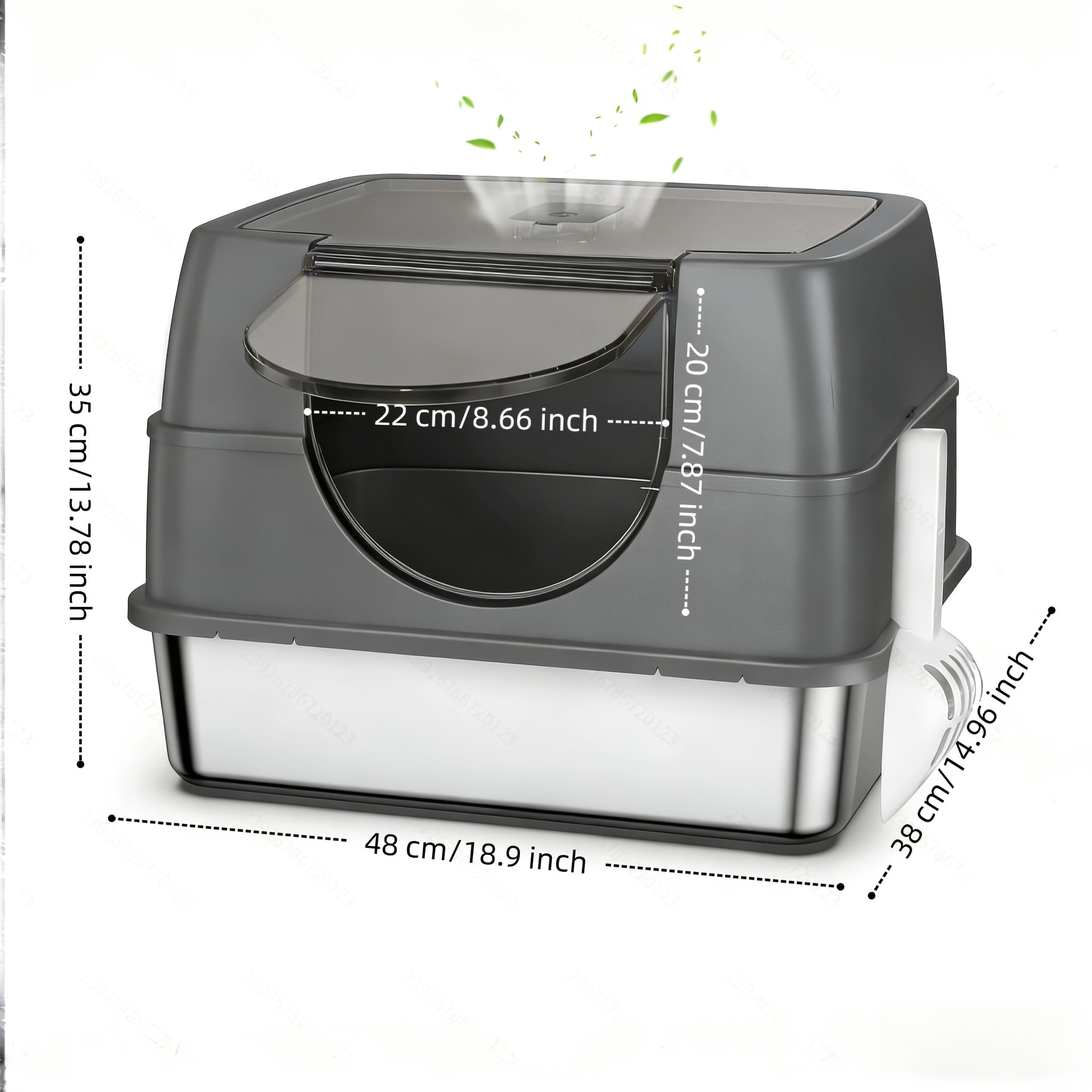 Stainless Steel Litter Box with Lid, Side Entry Large Enclosed Cat Litterbox for Kitty & Multi-Cat, Flip Cover Easy to Clean, High Sided Metal Cat Litter Pan with Scoop,Anti-Leakage, Non-Sticky