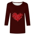thumbnail image 4 of successthop Valentines Womens Tops 3/4 Length Sleeve Womens Tops Plus Size Crew Neck Polyester Casual Love Heart Printed Lover Gift Blouse Tops for Valentines Gifts Wine 3XL, 4 of 4