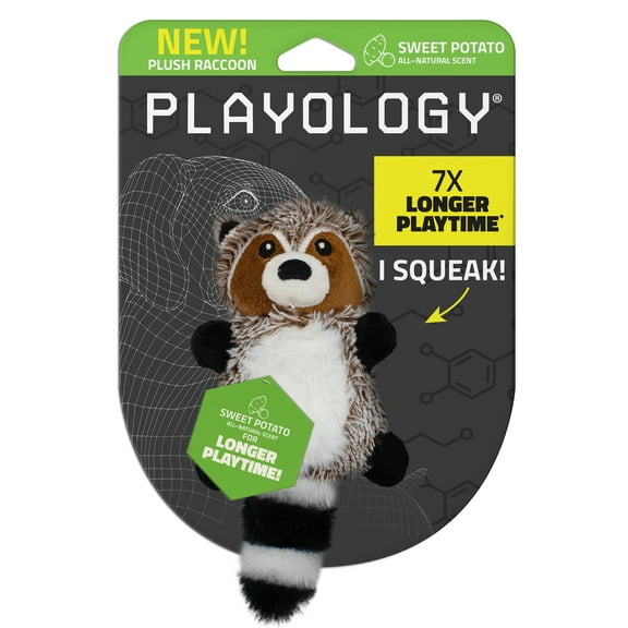 Playology Dog Toys | Interactive Stuffed Animal Raccoon, Sweet Potato Scented Toy, Small