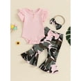thumbnail image 2 of Suealasg 3Pcs Newborn Baby Girl Outfits Short Sleeve Ribbed Romper + Camouflage Print Flared Pants + Headband Set 3 6 12 18 Months Infant Girls Summer Clothes, 2 of 8