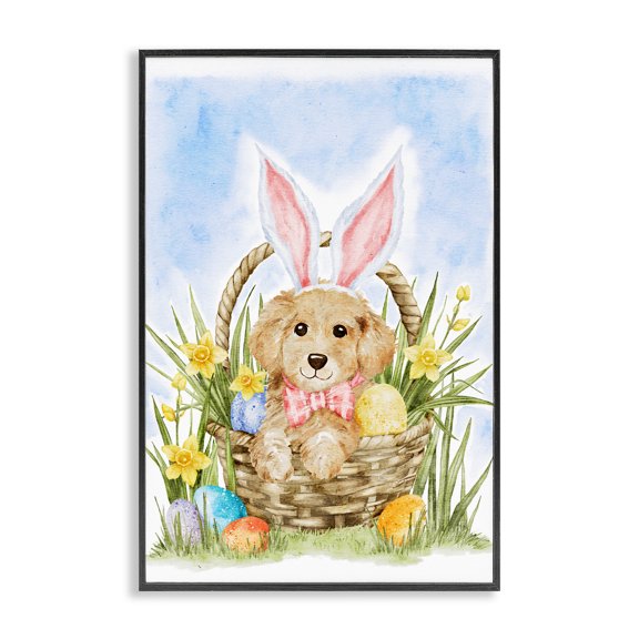 Stupell Industries Shabby Chic Spring Easter Puppy Black Framed Giclee Art, 12 x 18, by Amy Hall