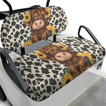Yuyamidu Highland Cow Golf Cart Seat Covers Full Set of 2 Cow Print Golf Cart Bench Seat Cover Sunflower Back Rest Cover Protector Fits Most Club Cars Golf Carts