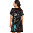 thumbnail image 2 of Women's Nightgown Sleepwear Short Sleeves Shirt Casual Soft Sleepdress, Death Skull Rock Heavy Metal Music, 2 of 7