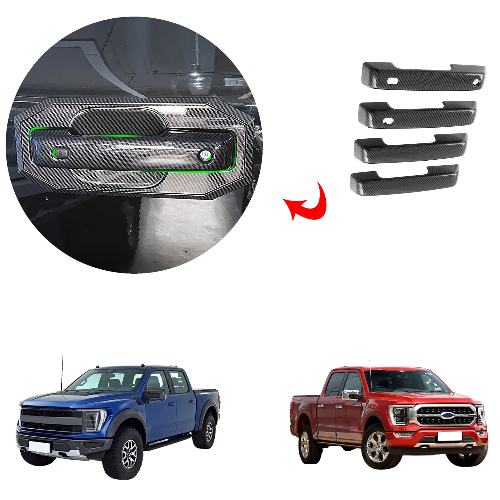 Copriglia Maniglie Interne Per Ford F150 2015-2020 &ndash; Effetto Legno, ABS, 4 Pezzi
