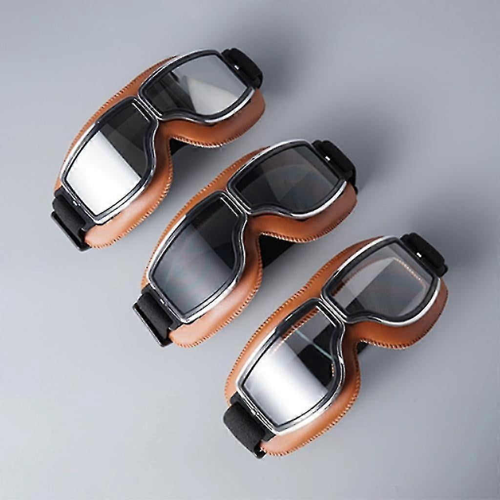 Retro Motorcycle Glasses Men's Moto Racing Motocross Windproof Retro Goggles Clear Black skin