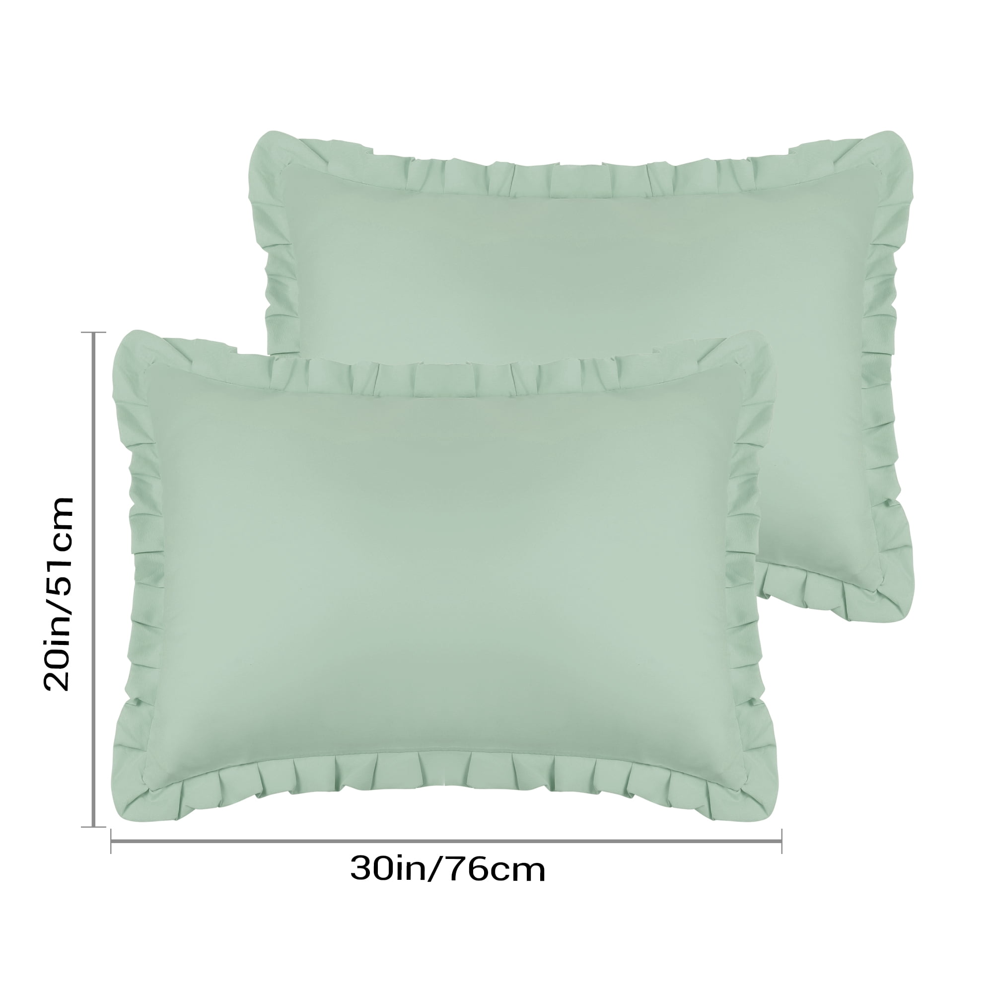 Unique Bargains Pack of 2 Ruffled Edge Ruffled Envelope Closure Pillow Shams Green Queen