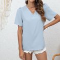 thumbnail image 4 of Spring Summer Tops for Women Scalloped Trim V Neck Solid Loose Tshirts Short Sleeve Comfy Casual Work Office Blouses, 4 of 5