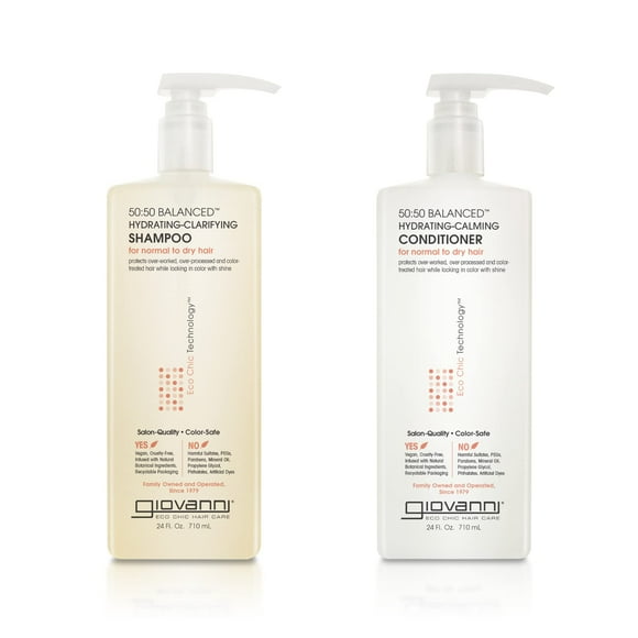 GIOVANNI 50:50 Balanced Shampoo & Conditioner Set - Hydrating, Clarifying, & Calming to Clean & Moisturize, For Over-Processed Hair, Salon Quality, No Parabens, Cruelty