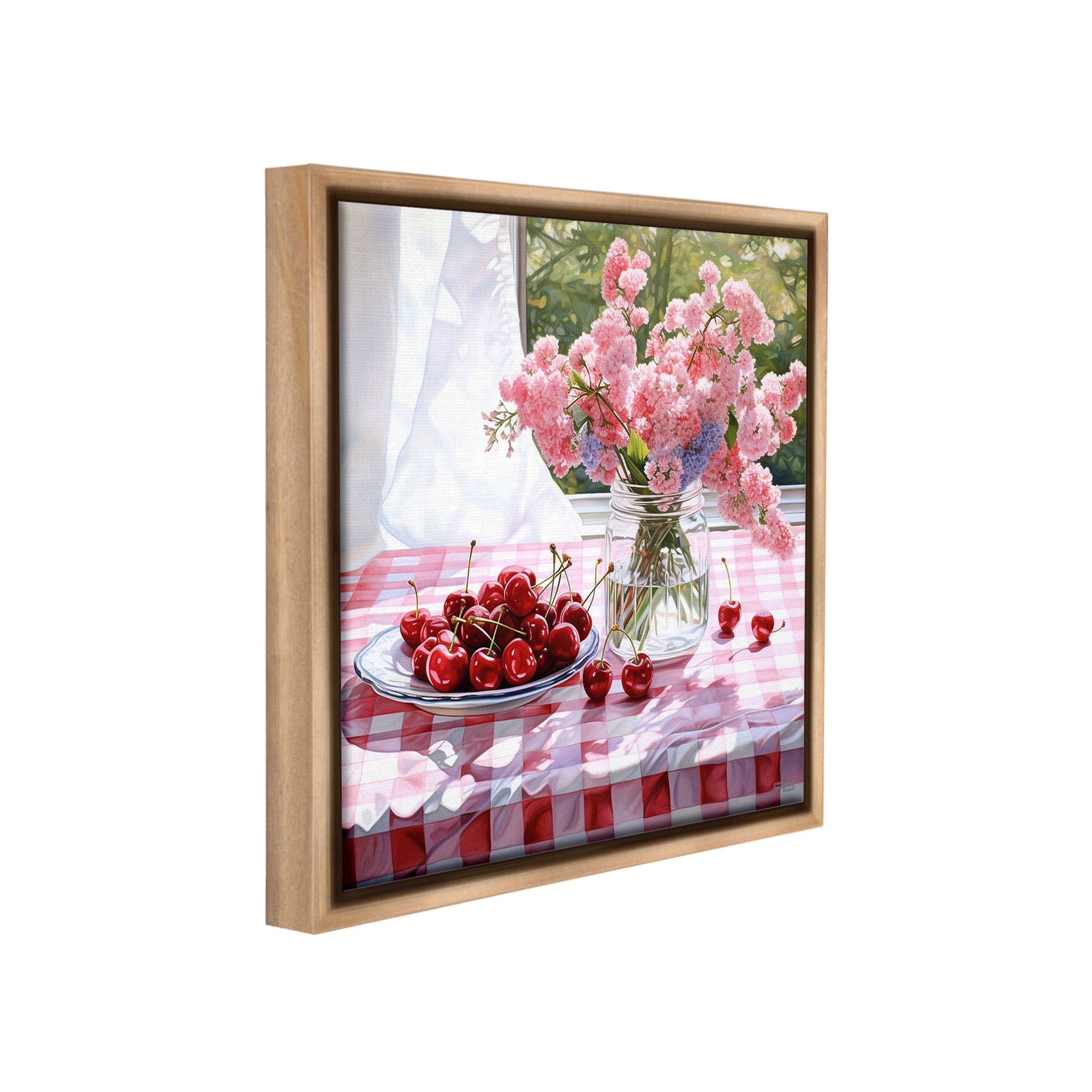Stupell Industries Cherry Blossoms & Fruits Botanical & Floral Painting Brown Floater Framed Canvas Art Print Wall Art, 18 x 18