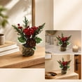 thumbnail image 4 of Artificial Mini Potted Poinsettia Arrangement Christmas Tabletop Plant Decor Holiday Home Accent Design B, 4 of 6