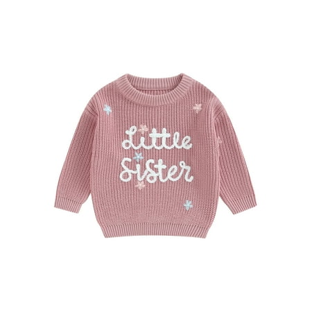 Infant Baby Girl Big Little Sis Matching Sweater FloralLetter Embroidery Long Sleeve Pullover Fall Winter Top Clothes