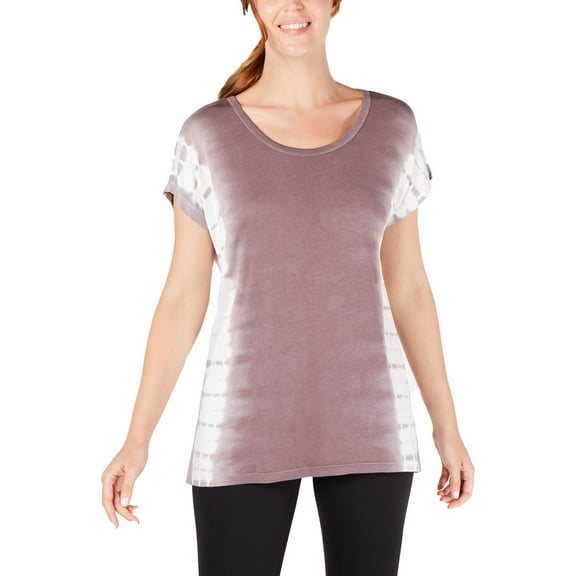 Ideology Womens Tie-Dye Casual T-Shirt Purple XS
