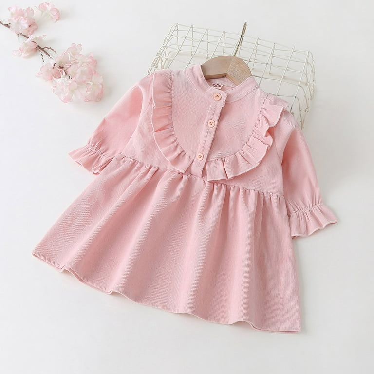 Sokhug Christmas Toddler Baby Girl Dress Long Sleeve One Piece Casual Solid Dress Infant Girl s Size 80 Pink