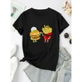 thumbnail image 2 of Women's Trendy Hamburger & Fries Print Tee - Casual Crew Neck Short Sleeve, Stretchy Polyester Blend, Machine Washable - Perfect for Summer, Creative, 2 of 6