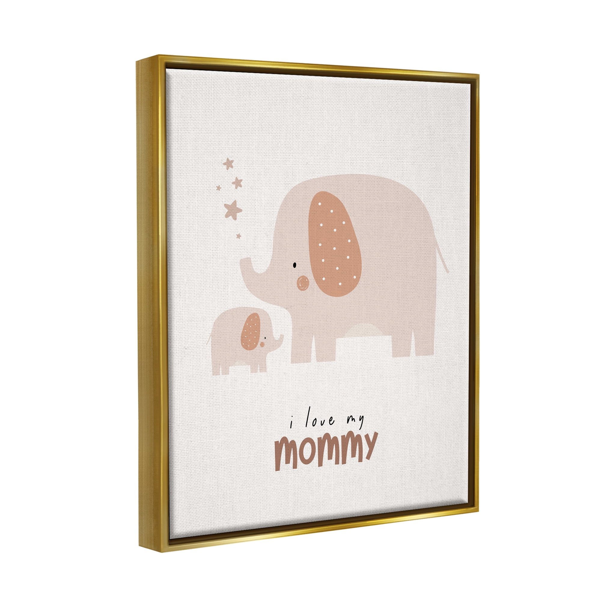 Stupell Industries Love My Mommy Elephant Animals & Insects Painting Gold Floater Framed Art Print Wall Art, 17 x 21