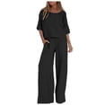 thumbnail image 2 of Riforla Women Fashion Solid Casual Loose Seven Quarter Sleeve Wide Leg Pantsuit 2 Piece Sets for Women Black XL, 2 of 5