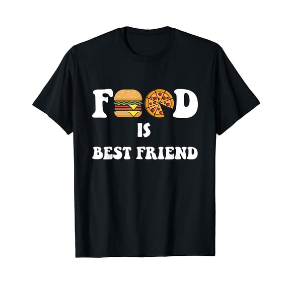 Funny Food Is Best Friend Black T-shirt Crew Neck Tee