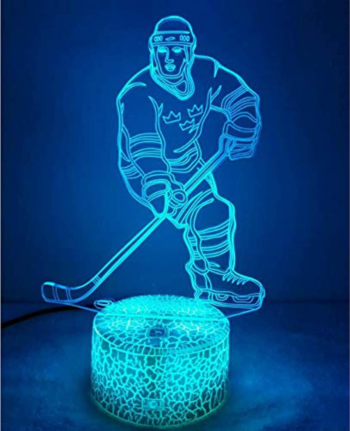 Shxx 3d Ice Hockey Player Night Light Table Desk Optical Illusion Lamps 7 Color Changing Lights