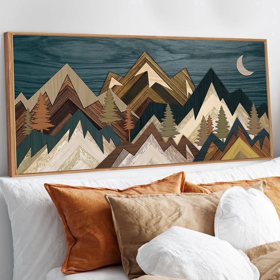 Large Mountain Canvas Wall Art Nature Forest Wall Decor Rustic Farmhouse Moon Landscape Framed Art Print For Living Room Bedroom Dining Room 20"X40"