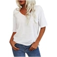 thumbnail image 2 of YHAJDS Women's Basic T-shirts Short Sleeve Round Neck Solid Color Classic Casual Tee, 2 of 5