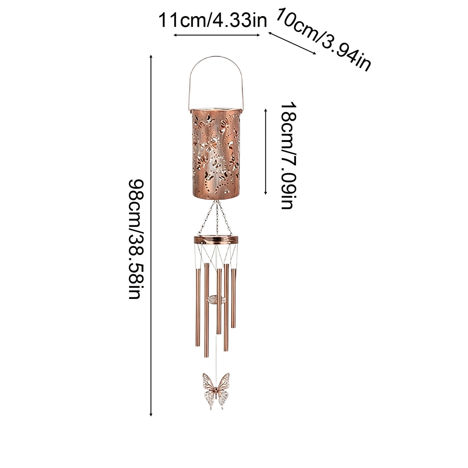 Glowing Hollow Out Projection, Solar Wind Chime with Hummingbirds Pattern — 38.6x4.3 Inch Courtyard Lamp, Made of Iron Garden Decoration for Patio