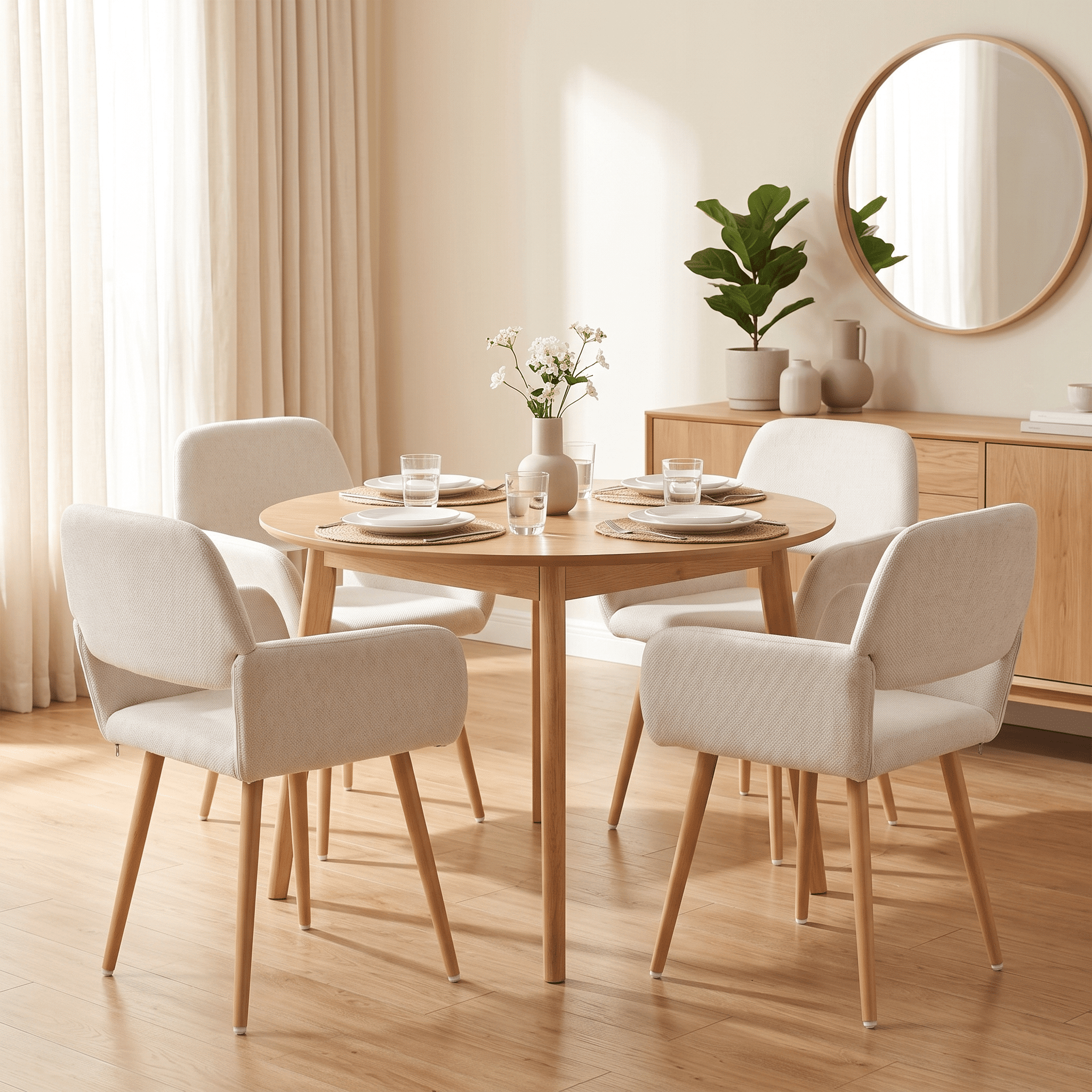 Homy Casa Set of 2 Modern Upholstered Dining Armchairs with Wood Legs for Kitchen Beige