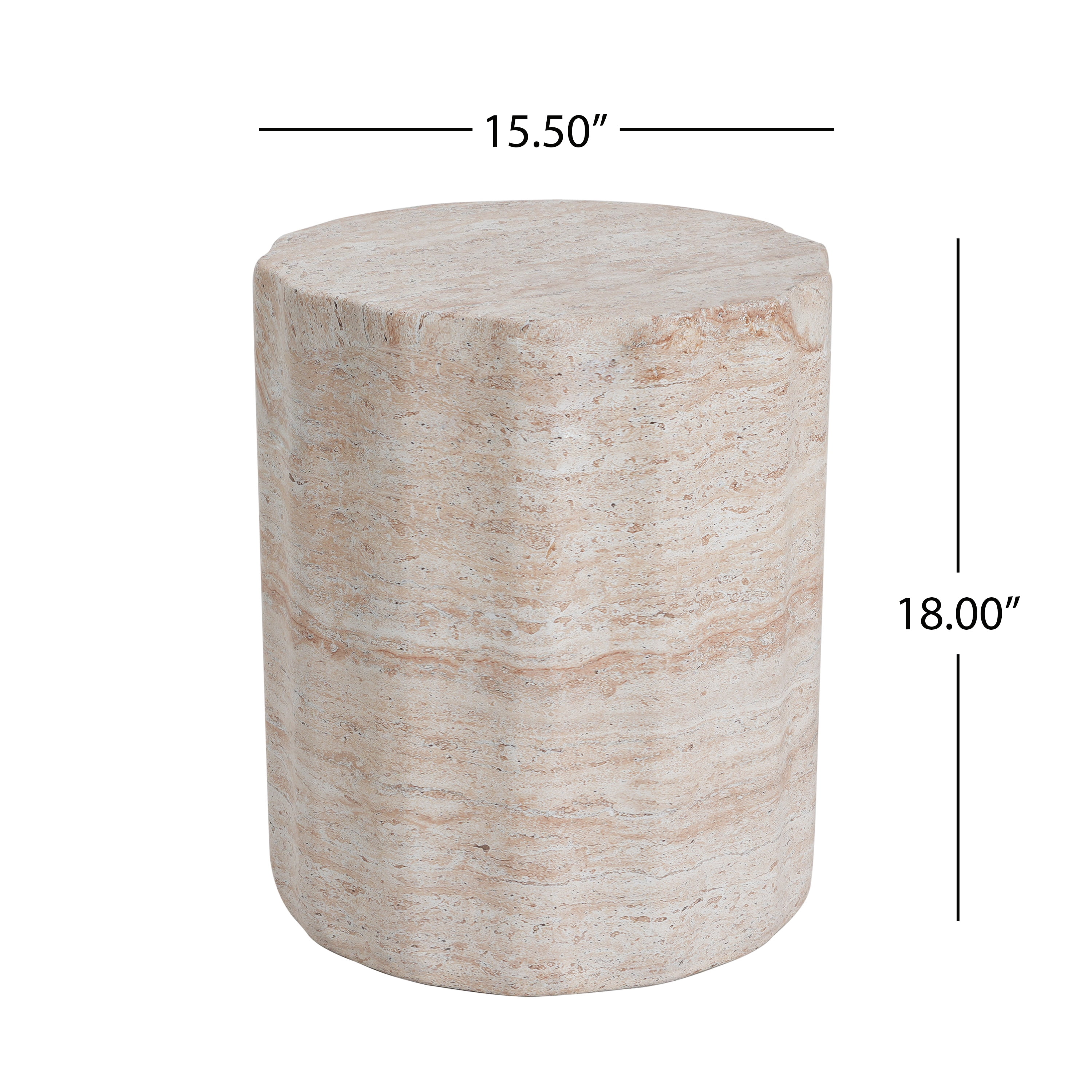 Side Table, Outdoor Indoor Lightweight Concrete Table for Patio Balcony Garden, Travertine Finish
