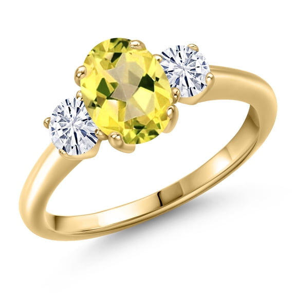 Gem Stone King 10K Yellow Gold Canary Mystic Topaz and White Moissanite Engagement Ring for Women | 2.02 Cttw | Oval 8X6MM | Gemstone November Birthstone | Size 8
