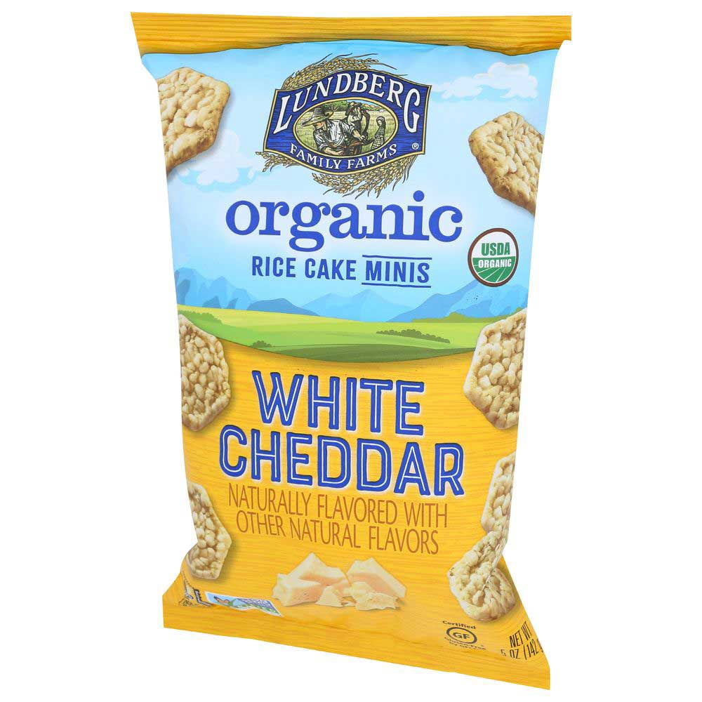 Lundberg Organic Mini White Cheddar Rice Cake, 5 Ounce -- 6 per case.